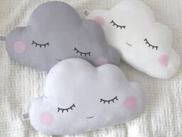 Cloud Pillow With Pink Cheeks For Nursery Decor, Baby Cushion Shower Gift Boy Girl Gender Neutral Newborn Kids Room Infant Bed Teepee - thumbnail 1