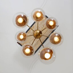 "Mid Century Globe Cascading Bubbles Chandelier , Modern Statement Brass & Glass Globes Ceiling Light " - thumbnail 3