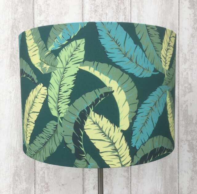 Tropical Banana Leaves Fabric Covered Lamp Shade 15cm Diameter Up To 45cm Siz - image 1