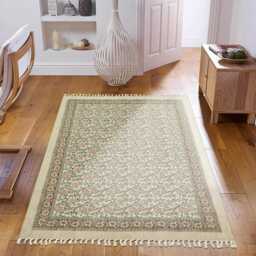 Handmade Block Printed Cotton Rug Green Floral Kilim, Flatweave - thumbnail 2
