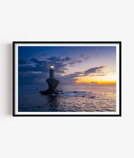 Tourlitis Lighthouse Print, Greece Coastal Photography Wall Art, Ocean Sunset Decor - image 1
