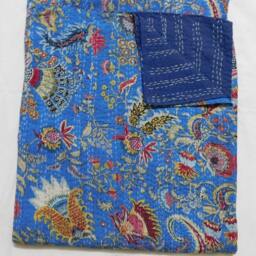 Indian Handmade Kantha Quilt King Print Bedspread Throw Cotton Blanket Gudari Queen - thumbnail 2