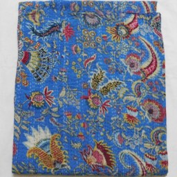 Indian Handmade Kantha Quilt King Print Bedspread Throw Cotton Blanket Gudari Queen - thumbnail 3