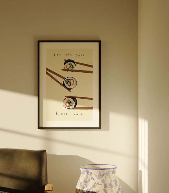Sushi & Chopsticks Art Print - Let The Good Times Roll - Kitchen Wall Art, Dining Room Decor, Gift For Foodies & Lovers - image 1