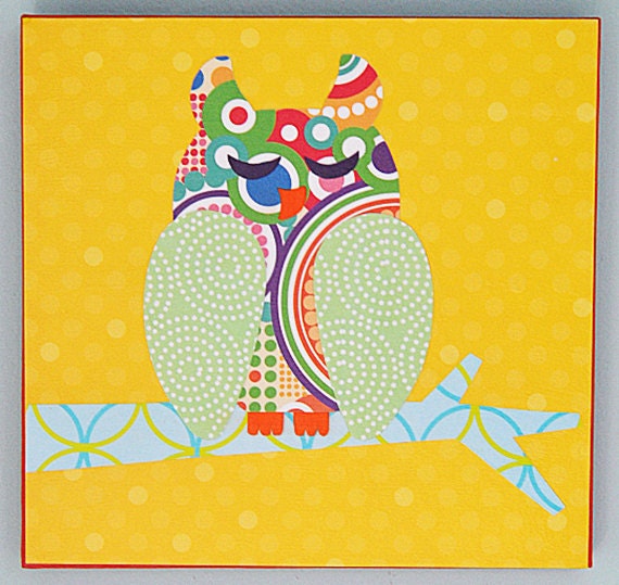 Owl Decoupage On Wood Kid's Room Nursery Art Wall Hanging - image 1