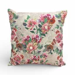 New Climbing Rose Embroidered Cushion, Reds & Greens - thumbnail 1