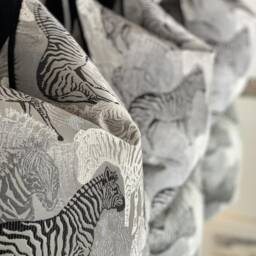 Handmade Zebra Print Cushion Cover, Black Velvet Piping - thumbnail 3