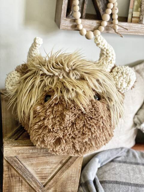 Highland Cow Faux Fur Pillow For Farm Nursery Decor