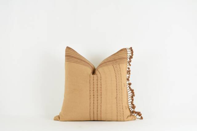 Woven Cotton Pillow Cover Beige & Rust, Handmade in Usa - image 1
