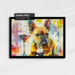 French Bulldog Martini Glass Painting Framed Poster Print & Canvas Wall Decor Art Bar Kitchen Room Dog Gift Idea Pet - thumbnail 2