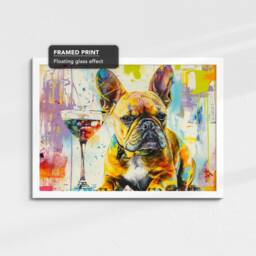 French Bulldog Martini Glass Painting Framed Poster Print & Canvas Wall Decor Art Bar Kitchen Room Dog Gift Idea Pet - thumbnail 3
