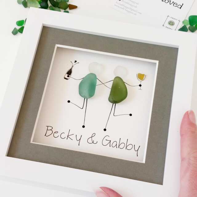 Personalised Sea Glass Friend Art, Framed Friendship Gift - image 1
