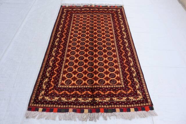 Red Orange 3'2x5'1 Ft Afghan Hand Knotted Veg Dyes 100% Wool Rug - Turkmen Tribal Khoja Roshnaye Oriental Bukhara Rug, 3x5 Kitchen - image 1
