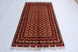 Red Orange 3'2x5'1 Ft Afghan Hand Knotted Veg Dyes 100% Wool Rug - Turkmen Tribal Khoja Roshnaye Oriental Bukhara Rug, 3x5 Kitchen - thumbnail 1