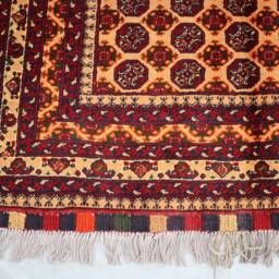 Red Orange 3'2x5'1 Ft Afghan Hand Knotted Veg Dyes 100% Wool Rug - Turkmen Tribal Khoja Roshnaye Oriental Bukhara Rug, 3x5 Kitchen - thumbnail 3