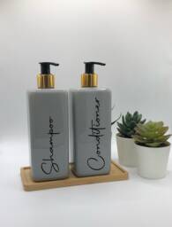 Personalised Grey Square Soap Dispenser Bottle With Black/Gold Pump 250Ml & 500Ml
