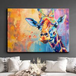 Colorful Giraffe Abstract Animal Oil Painting Style Landscape Wall Art Framed Canvas Poster Print Home Kitchen Living Bedroom Decor Gifts - thumbnail 1