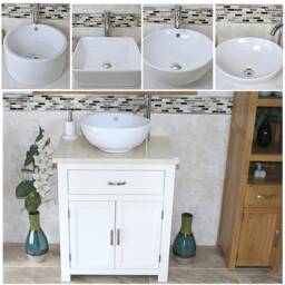 Bathroom Off White Painted Vanity Unit - With Cream Marble Top & Ceramic Basin Choice 502Pcmcbc - thumbnail 2