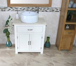 Bathroom Off White Painted Vanity Unit - With Cream Marble Top & Ceramic Basin Choice 502Pcmcbc - thumbnail 1