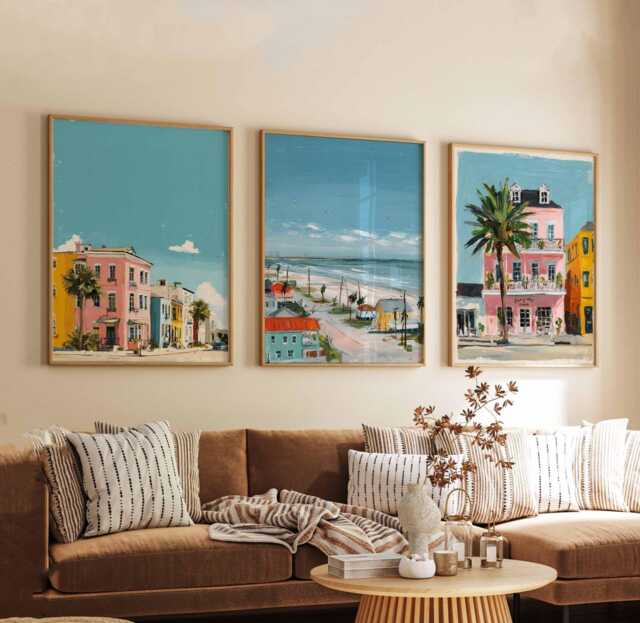 Set Of 3 Galveston Posters, Texas Wall Art Prints, Travel Poster Set, Coastal Beach Oceanfront Landscape Posters - image 1