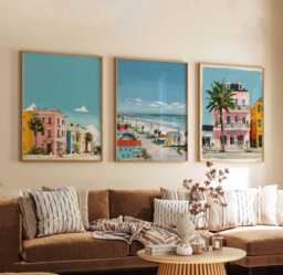 Set Of 3 Galveston Posters, Texas Wall Art Prints, Travel Poster Set, Coastal Beach Oceanfront Landscape Posters - thumbnail 1