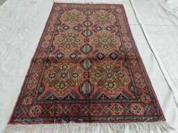 Small Afghan Rug 3x5 Ft, Handmade Red Wool Carpet, Bedroom Living Room - thumbnail 1