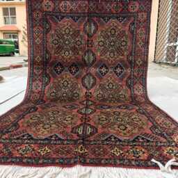 Small Afghan Rug 3x5 Ft, Handmade Red Wool Carpet, Bedroom Living Room - thumbnail 2