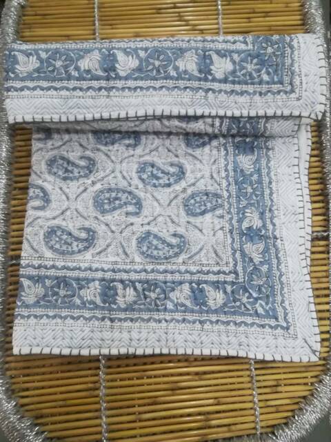 Paisley Print Cotton Baby Quilt Hand Block Kantha Blanket - image 1