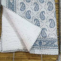 Paisley Print Cotton Baby Quilt Hand Block Kantha Blanket - thumbnail 3