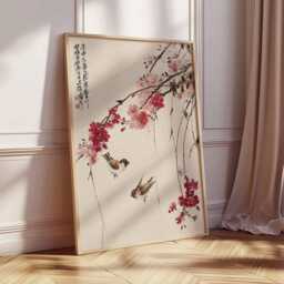 Cherry Blossom Wall Art, Japanese Bird Poster, Asian Style Print, Oriental Nature Artwork, Zen Home Decor, Traditional Floral Art - thumbnail 3