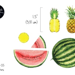 Watercolor Fruit Wall Decal, Pineapple Sticker, Watermelon Decor Set, Wallpaper Effect Decor, Hand Made Decal #13S - thumbnail 2