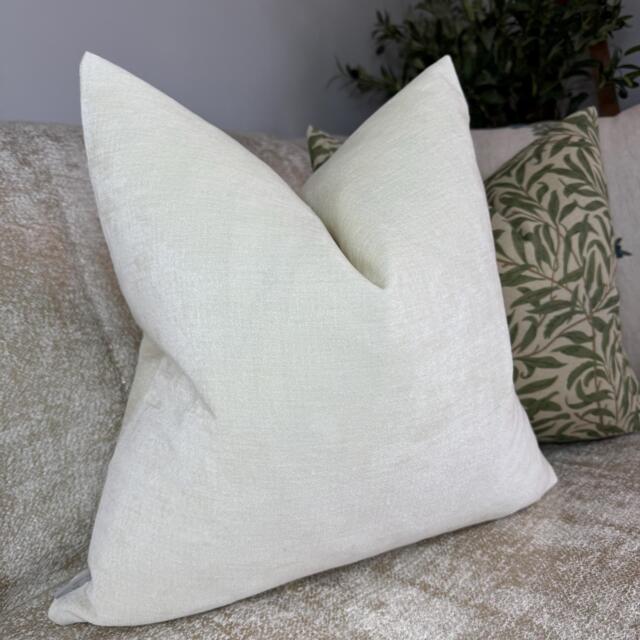 Handmade Ivory Chenille Pillow Cover Neutral Designer Sofa Cushion - image 1