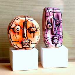 Mini Ceramic Art, Family Portrait Shelf Desk Sculpture, Gift For The Couple, Head Couple Gift, 99Heads - thumbnail 3