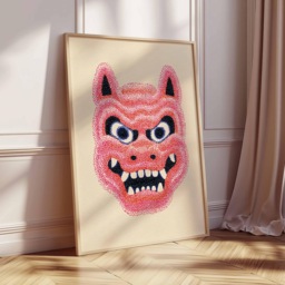 Japanese Oni Mask Pop Art Print - Bold Red Demon Wall Poster Modern Graphic Decor Asian Mythology Artwork Striking Statement - thumbnail 2