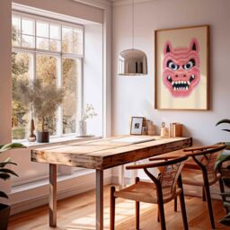 Japanese Oni Mask Pop Art Print - Bold Red Demon Wall Poster Modern Graphic Decor Asian Mythology Artwork Striking Statement - thumbnail 3