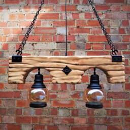 Wood Beam Chandelier- Lights - 2 Pendant Metal Glass Shade Wooden Chandelier Rustic Farmhouse Hanging Lamp Indoor Lighting Ceiling - thumbnail 2
