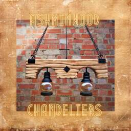 Wood Beam Chandelier- Lights - 2 Pendant Metal Glass Shade Wooden Chandelier Rustic Farmhouse Hanging Lamp Indoor Lighting Ceiling