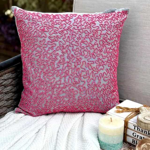 "Pink Beaded Corals Cotton Beach Throw Pillow Cover, 16""x16" - image 1