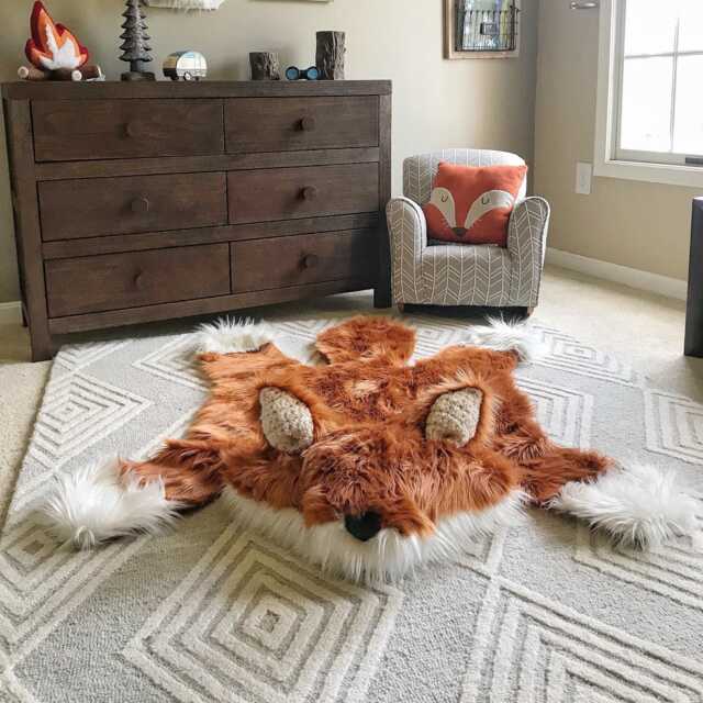 Orange Fox Rug in Faux Fur For Woodland Nursery Decor - image 1
