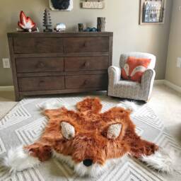 Orange Fox Rug in Faux Fur For Woodland Nursery Decor - thumbnail 2