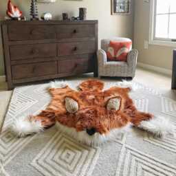 Orange Fox Rug in Faux Fur For Woodland Nursery Decor - thumbnail 1