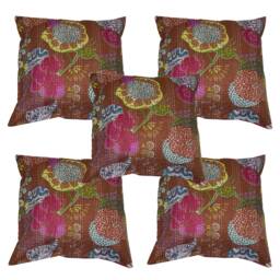 Indian Handmade Floral Design Kantha Cushion Cover Cotton Hand Stitched Fruit Print Pillow Cases Bohemian Beautiful Pillow Covers Throw - thumbnail 2