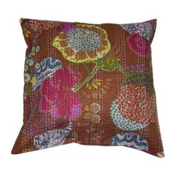 Indian Handmade Floral Design Kantha Cushion Cover Cotton Hand Stitched Fruit Print Pillow Cases Bohemian Beautiful Pillow Covers Throw - thumbnail 1