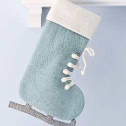 Felt Blue Ice Skate Christmas Stocking, Stockings Made From Wool Felt, Fair Trade - thumbnail 2