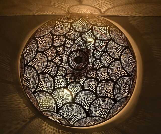 Moroccan Brass Ceiling Light, Silver Finish - 18 Inch Hand-Pierced - image 1
