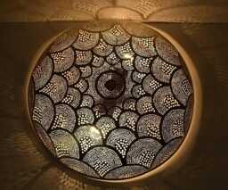 Moroccan Brass Ceiling Light, Silver Finish - 18 Inch Hand-Pierced - thumbnail 1