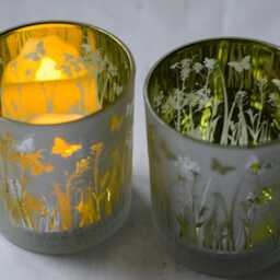 Wild Grass Butterfly Glass Candle Holder, Frosted Tealight Votive Sconce - thumbnail 4