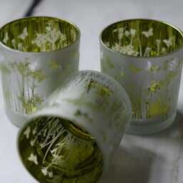 Wild Grass Butterfly Glass Candle Holder, Frosted Tealight Votive Sconce - thumbnail 3