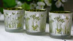 Wild Grass Butterfly Glass Candle Holder, Frosted Tealight Votive Sconce - thumbnail 1