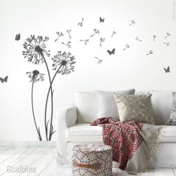 Wall Sticker Dandelion Flying Seeds Butterflies - Wall Living Room Dandelion Decal Vinyl Decor W302 - thumbnail 1
